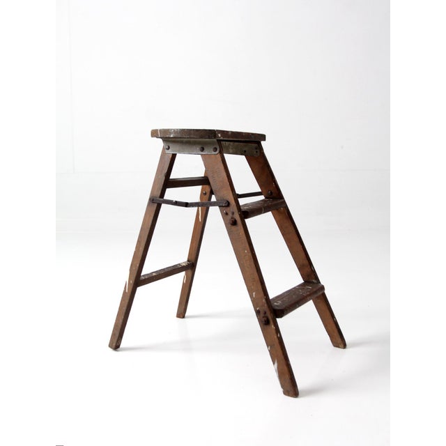 Early 20th Century Antique Wood Step Ladder Stool For Sale - Image 5 of 15