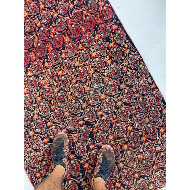 Textile Antique Fragment Rug Zoroastrian Flame Pattern Rug 3.4 x 5.7 For Sale - Image 7 of 12