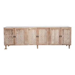 105" Six-Door Grand Floral Jali Sunbleached Sideboard For Sale