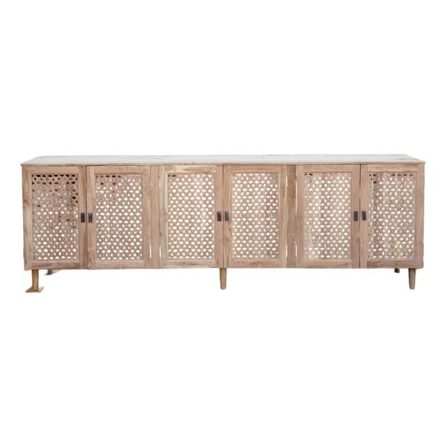 105" Six-Door Grand Floral Jali Sunbleached Sideboard For Sale