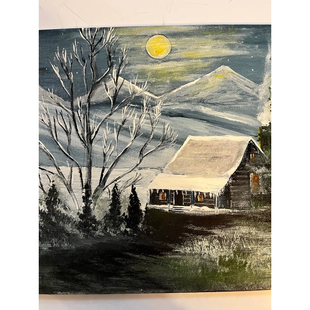 Boho Chic Nellie Medford 1991 Oil on Canvas Board of Winter Evening in Kims Cove Canton North Carolina For Sale - Image 3 of 6