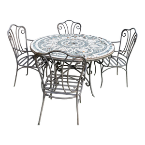 Patio Set Tile Top Table and 4 Chairs Wrought Iron