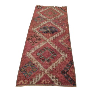 1960s Turkish Traditional Geometric Design Hand Knotted Small Red Oushak Rug For Sale