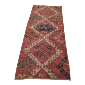 1960s Turkish Traditional Geometric Design Hand Knotted Small Red Oushak Rug