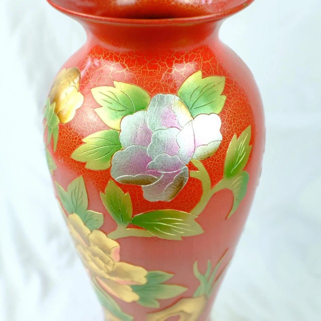 Art Deco 1990s Large Peony Red Vase For Sale - Image 3 of 9