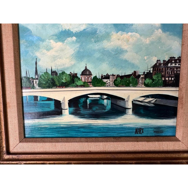 Vintage Marx Parisian River Landscape Scene Oil Painting, Framed For Sale - Image 10 of 11