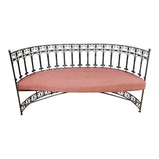 Antique Italian Tuscan Style Iron Half Moon Garden Sofa Lounge Bench For Sale