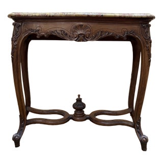 Louis XV Console Table in Carved Walnut with Breccia Marble Top, 1920s For Sale