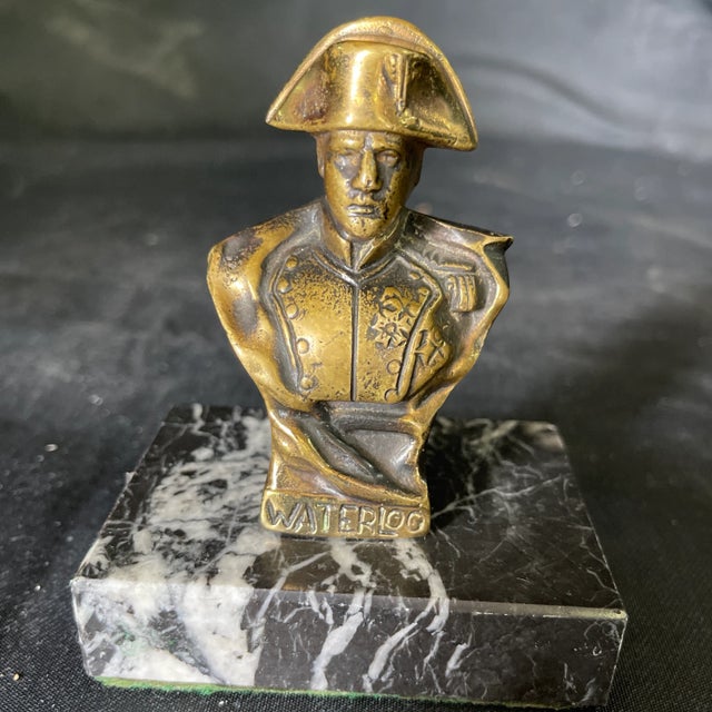 French Vintage Brass Bust Napoleon Waterloo in Marble Base For Sale - Image 3 of 4