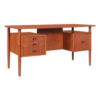 Danish Modern Executive Floating Top Teak Desk by Johannes Sorth For Sale