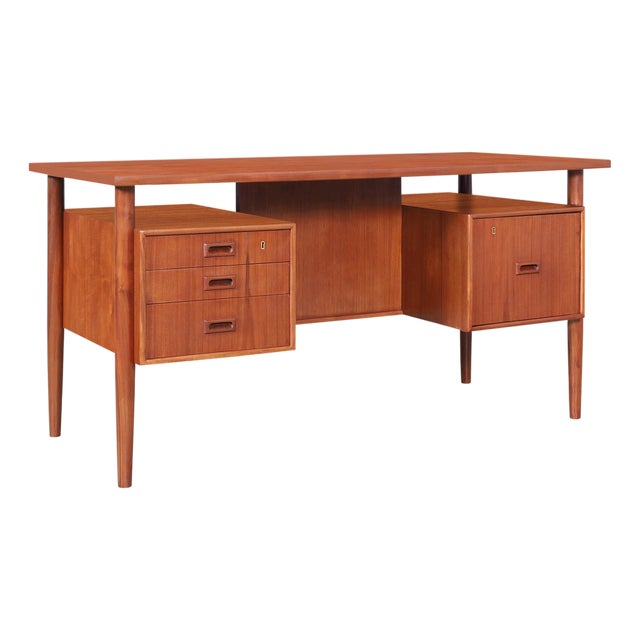 Danish Modern Executive Floating Top Teak Desk by Johannes Sorth For Sale