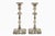 Pair of Sheffield silver plate weighted candlesticks in the George II and Rococo revival style, the baluster and knopped...