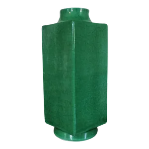 19th Century Chinese Monochrome Green Crackle Glaze Cong Shaped Vase