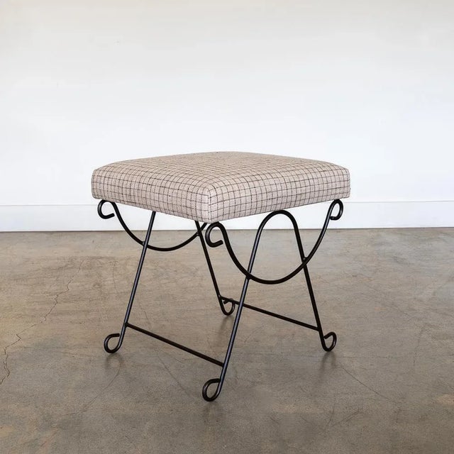 Not Yet Made - Made To Order Panoplie Iron Loop Stool, Linen Check For Sale - Image 5 of 8