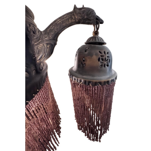 Large Moorish Moroccan Revival Beaded Fringe Chandelier Pendant Light For Sale In Houston - Image 6 of 8