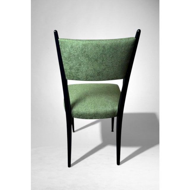 Ico Parisi Style – Set of 6 Ebonized Wood Chairs With Green Upholstery For Sale - Image 12 of 18