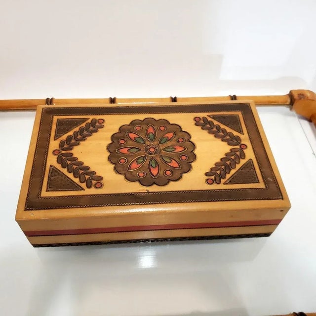 Vintage Made in Poland Hand Carved & Painted Wood Cigar/jewelry Box For Sale - Image 11 of 11