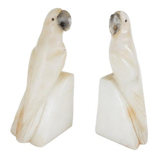 Vintage Carved Alabaster Parrot Bookends - a Pair For Sale