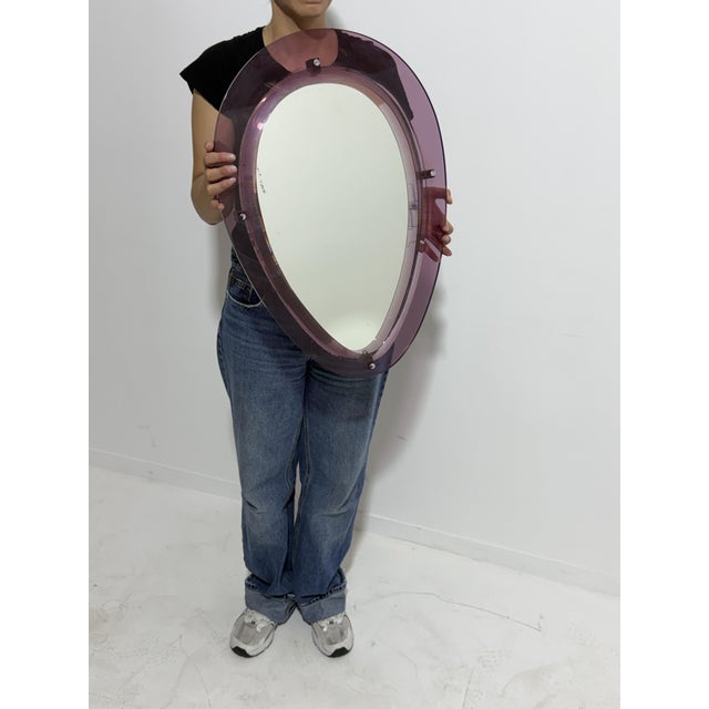 Wall Mirror with Purple Acrylic Glass Frame in the style of Cristal Arte, Italy, 1960s For Sale - Image 13 of 13