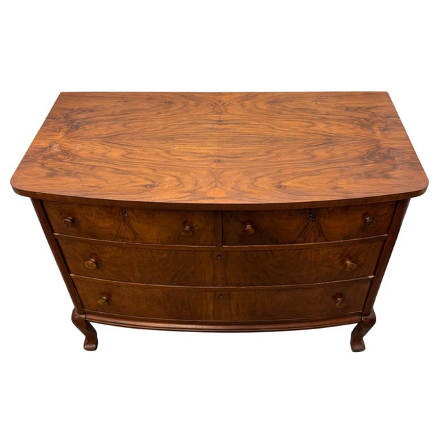 Wood Vintage Traditional Colonial Style Mahogany & Burl Wood Chest of Drawers For Sale - Image 7 of 12