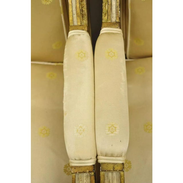 Early 20th Century French Louis XVI Neoclassical Gold Silk Fauteuil Parcel Gilt Armchairs - A Pair For Sale - Image 9 of 12