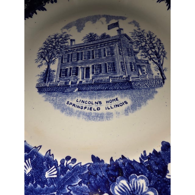 1920s 1920s Blue and White Americana Lincoln's Home Staffordshire Plate For Sale - Image 5 of 5
