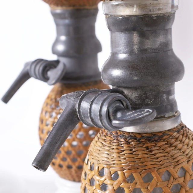 Set of Three Vintage French Caned Seltzer Bottles For Sale - Image 9 of 10