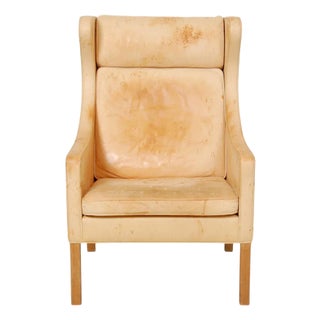 2204 Wing Chair in Natural Leather by Børge Mogensen, 2000s For Sale