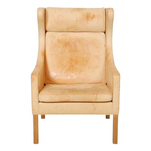 2204 Wing Chair in Natural Leather by Børge Mogensen, 2000s For Sale
