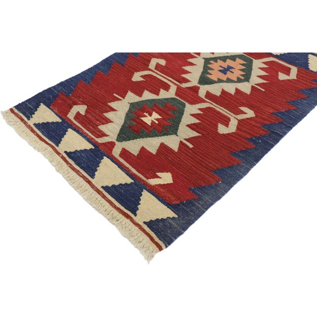 Vintage Persian Shiraz Kilim Rug with Tribal Style 01'11 x 02'11. Full of tiny details and a bold expressive design...