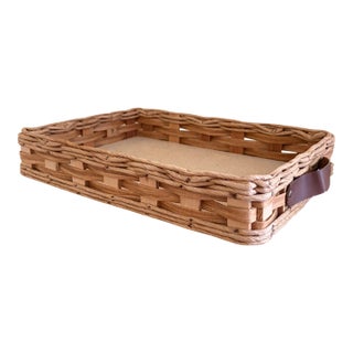 Vintage Woven Oak Pyrex Casserole Serving Basket With Leather Handles For Sale