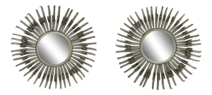Mid-Century Silver & Golden Bronze Accents Sunburst / Soleil Mirrors - a Pair