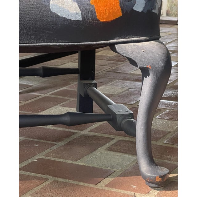 1990s Vintage Wing Chair With Snake Painted Fabric For Sale - Image 6 of 12