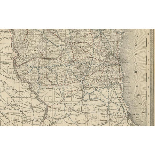 Antique Map of Wisconsin The Badger State with Railroads and Counties, 1888 For Sale - Image 6 of 10