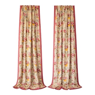 Custom Floral Pinch Pleat Drapery 72x96 Lined Interlined Estate Quality Pair For Sale