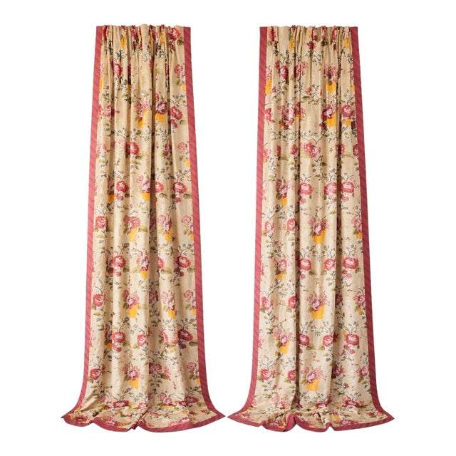 Custom Floral Pinch Pleat Drapery 72x96 Lined Interlined Estate Quality Pair For Sale