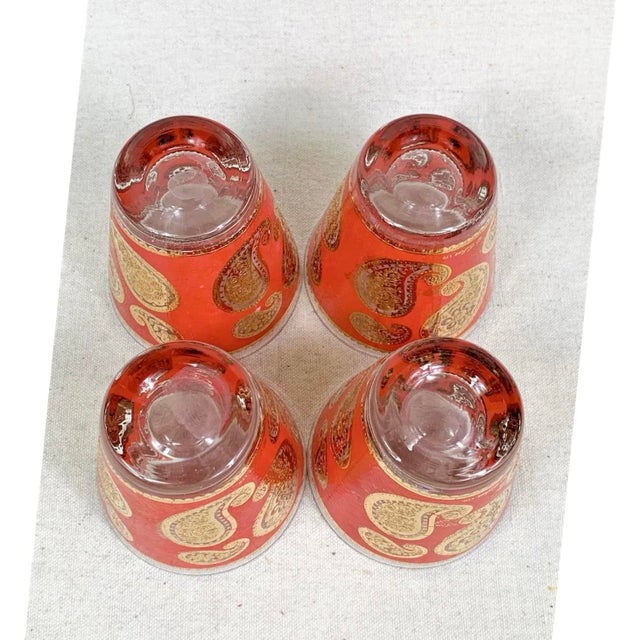 Red Vintage 22k Culver LTD Red and Gold Paisley Glasses - Set of 4 For Sale - Image 8 of 8