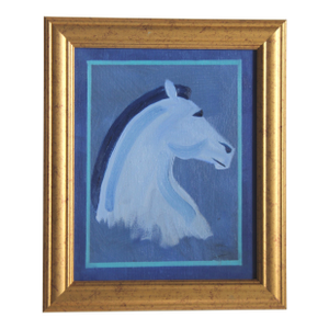 Horse Portrait Blue Minimalism Art Deco Abstract Original Oil Painting Cleo Plowden