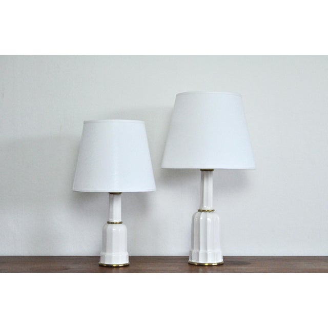 Set of two heiberg table lamps made in porcelain and brass by søholm. A classic danish design, clean lines and minimalist...