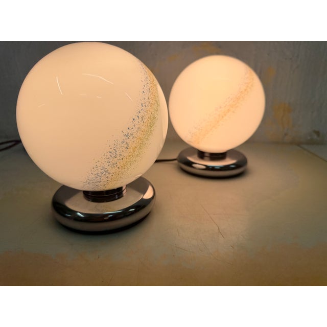 Small Space Age Spherical Table Lamps in Chrome and Glass by Bonalux, 1970s, Set of 2 For Sale - Image 4 of 10