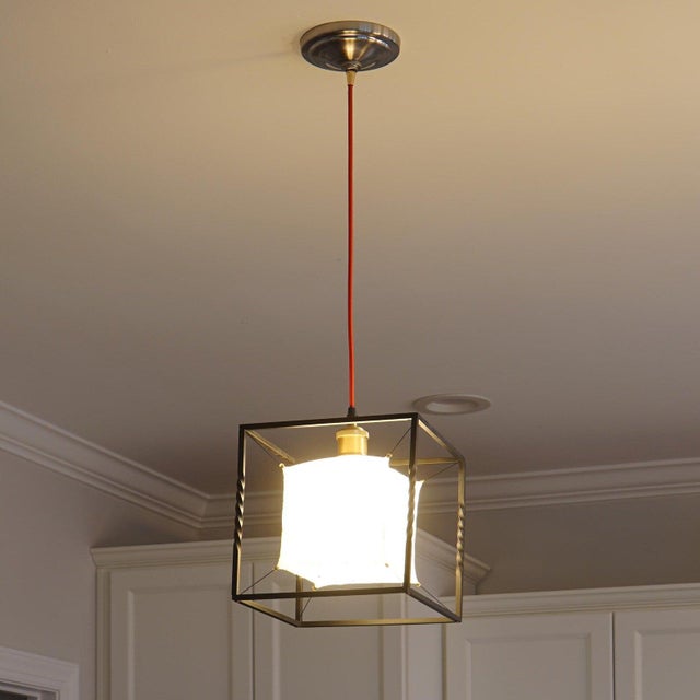 Brown Lightmass P1 Sheepskin Pendant Light, Cube Hanging Lamp For Sale - Image 8 of 9