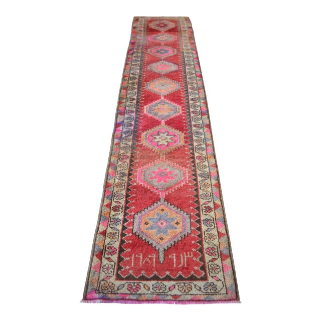 1980s Vintage Hand Knotted Tribal Kurdish Runner For Sale