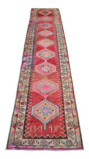 1980s Vintage Hand Knotted Tribal Kurdish Runner