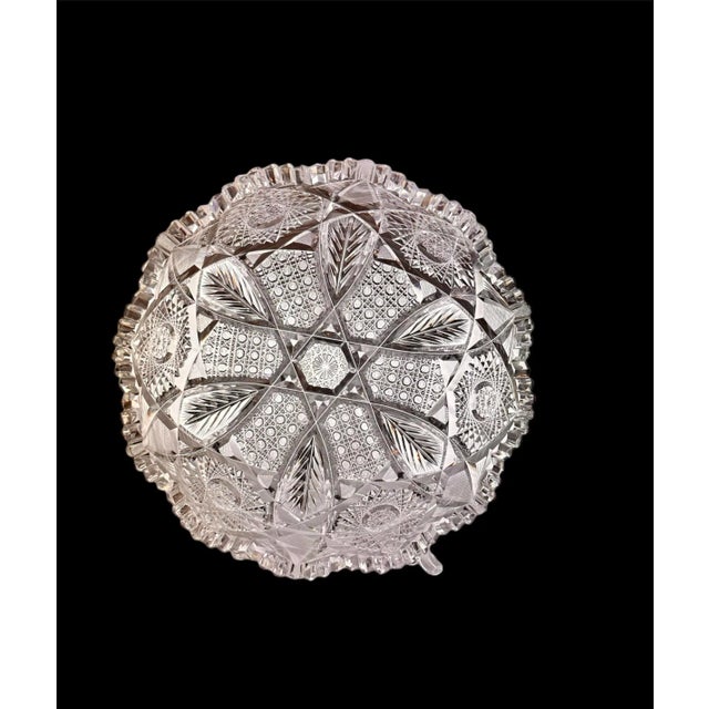 Early 20th Century Antique Crystal Glass Serving Bowl American Brilliant Period Shotton Glass Montrose Pattern For Sale - Image 5 of 10