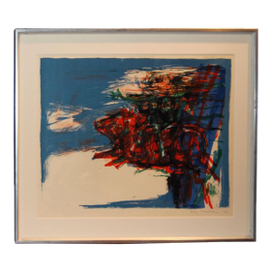 Leif Knudsen Swedish Mid-Century Modern Framed Abstract Lithograph Circa 1962