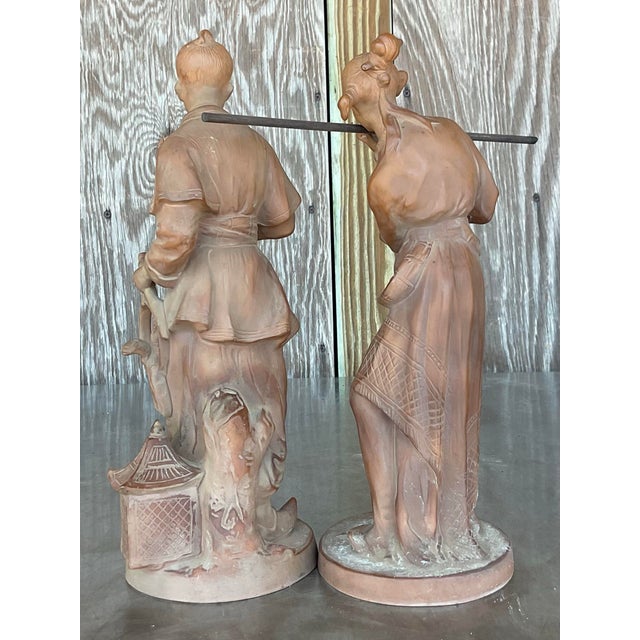 Asian Vintage Asian Terra Cotta Couple - Set of 2 For Sale - Image 3 of 4