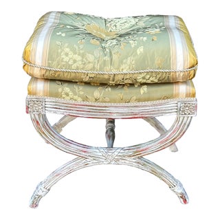 Antique Directoire Style Footstool Bench Poof W Scalamandre Silk Down Cushion For Sale