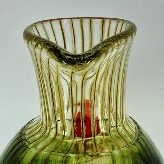 Kosta Boda "Corfu" by Kjell Engman Art Glass Jug (Green With Orange Handle) Signed #7080512 For Sale - Image 9 of 18