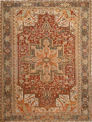 Antique Persian Heriz Handmade Medallion Red Wool Rug