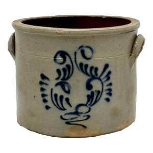 Very Nicely Blue Decorated Small 1 Gallon Size Antique American Stoneware Storage Crock - Mid 19th Century